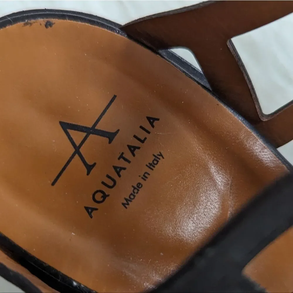 Aquatalia Black Leather Grid Slip On Heels 7.5